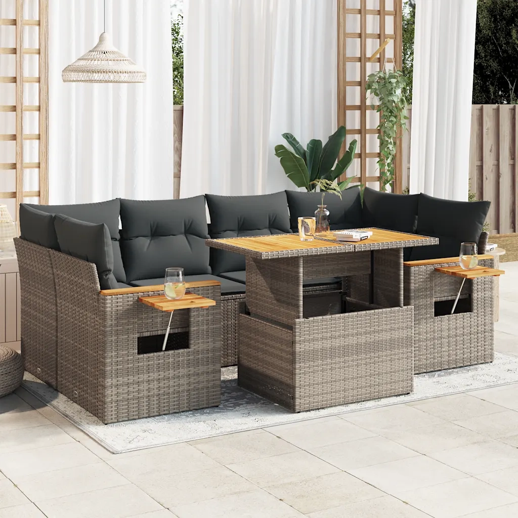 Set Divani da Giardino 7pz con Cuscini Grigio Polyrattan Acacia 3327567