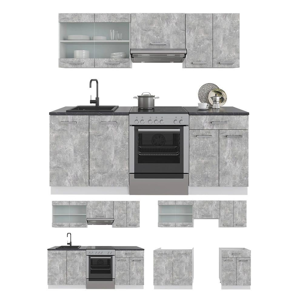 Vicco Cucina componibile Cemento/Bianco 200 cm , PL Rovere