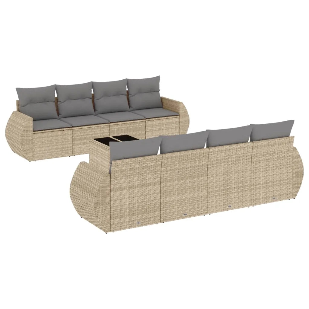 Set Divano da Giardino 9 pz con Cuscini Beige in Polyrattan 3221148