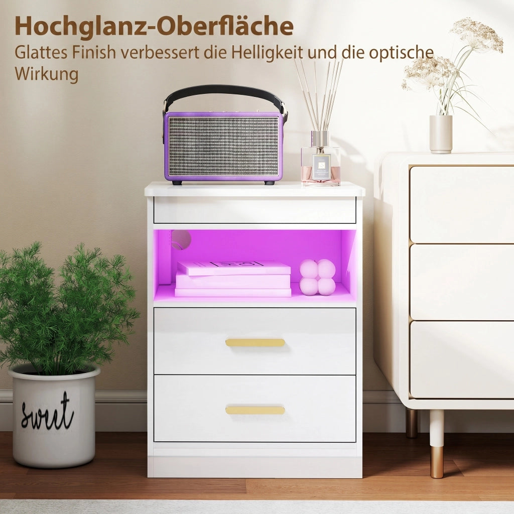 Comodino con ricarica LED RGB ¨C Xylo ¨C lucido bianco