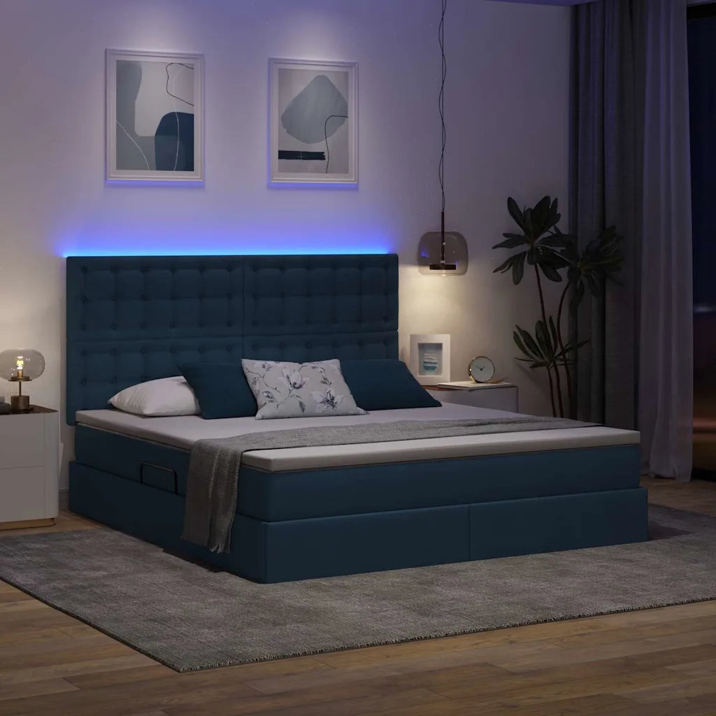 Letto con contenitore e LED con led Blu 180 x 200 cm Poliestere