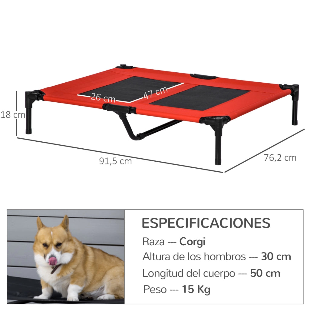 Letto per Cani Gatti Portatile con Zona a Maglia ¨C Zephmum ¨C Rosso 91.5x76.2x18 cm