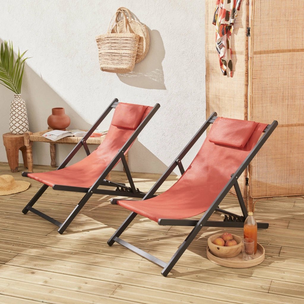 Set 2 lettini prendisole in alluminio multiposizione, terracotta