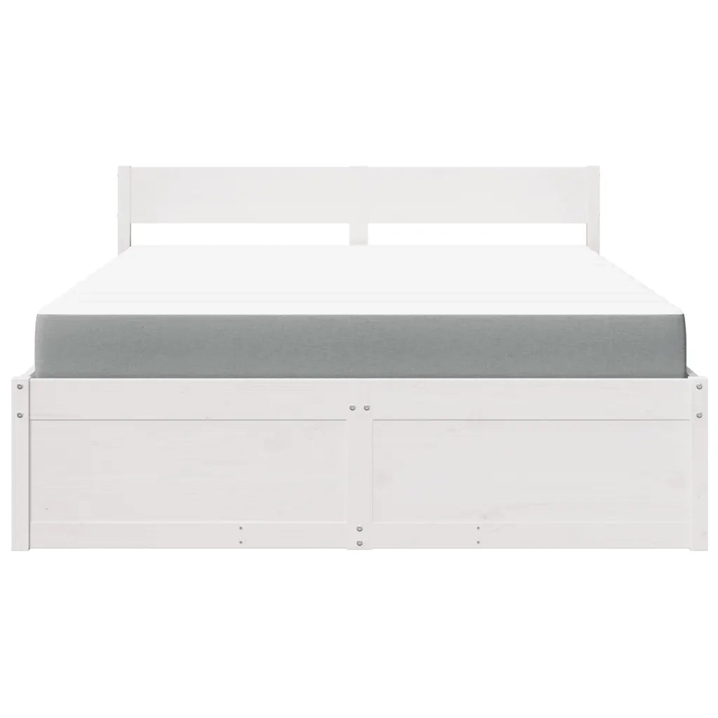 Letto Cassetti e Materasso Bianco 160x200cm Legno Massello Pino 3281893