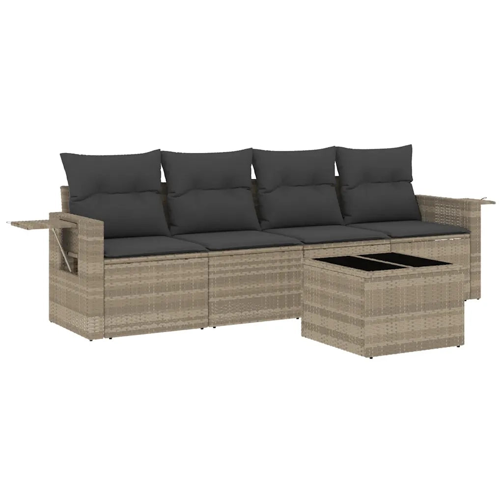 Set Divano da Giardino 5pz con Cuscini Grigio Chiaro Polyrattan 3252229
