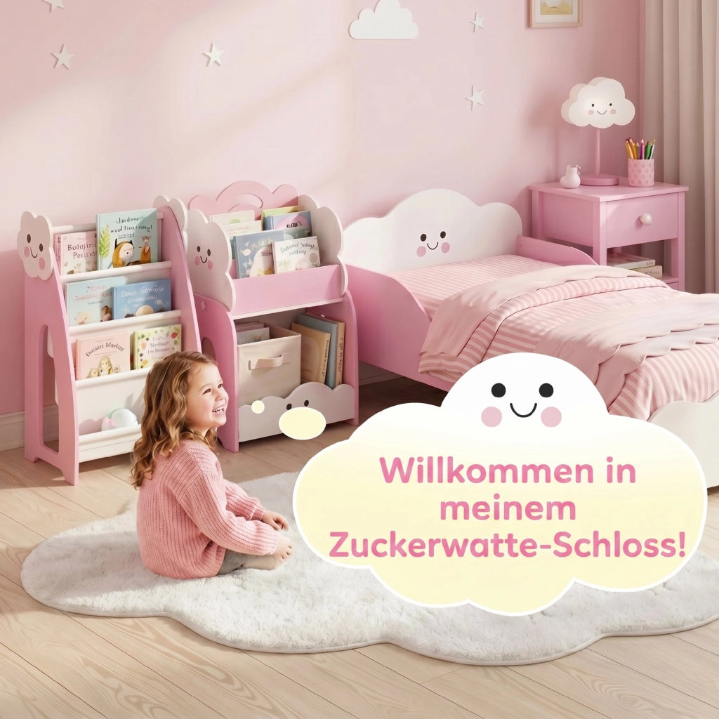 Libreria Bambini con Ripiani e Tasche ¨C Minimal ¨C Rosa 80x30x60 cm
