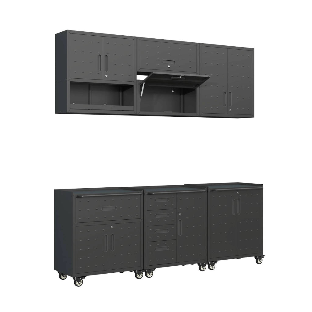 Mobili contenitore per garage 6 moduli acciaio, nero