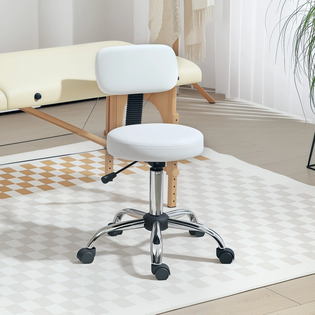 Sgabello Girevole con Schienale e Ruote ¨C zephmum ¨C Altezza Regolabile, Bianco
