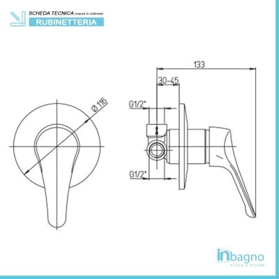 Miscelatore Doccia a Incasso Cromato Piralla serie Ariel