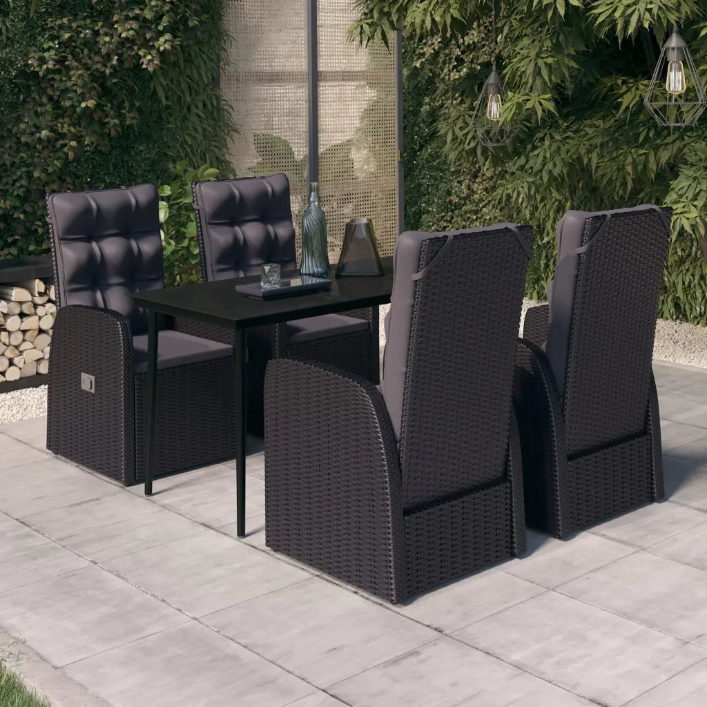 Set da Pranzo da Giardino 5 pz con Cuscini Nero 3099493