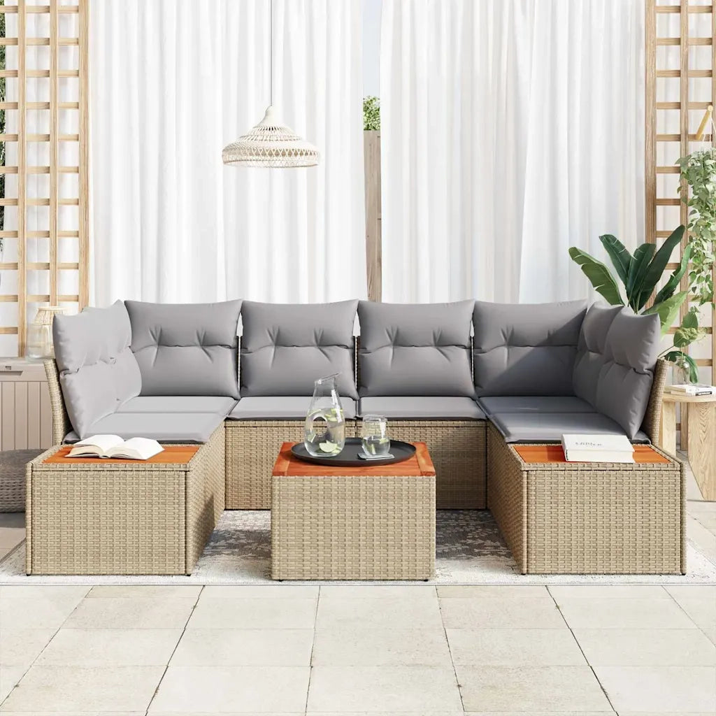 Set Divano da Giardino con cuscino 6 pcs Beige Poly Rattan