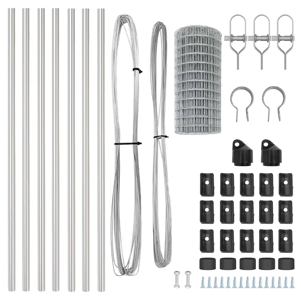 Recinzione da Giardino | Recinzione con Posto Argento 0,8 x 25 m Acciaio e PVC