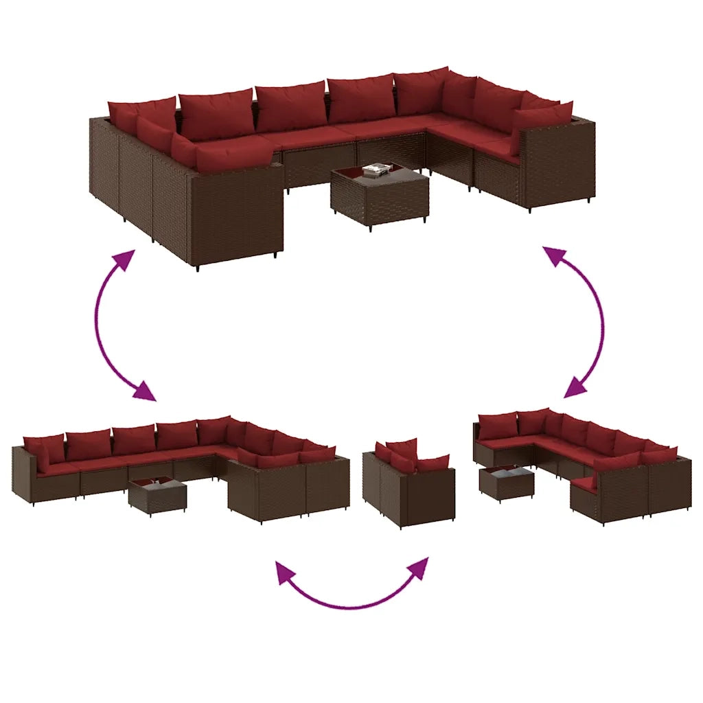 Set Divani da Giardino 10 pz con Cuscini in Polyrattan Marrone 3308277