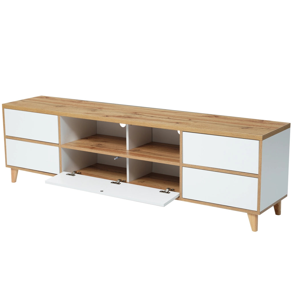 Mobile TV bianco e legno - Zephmum - Stile rustico con ante e ripiani