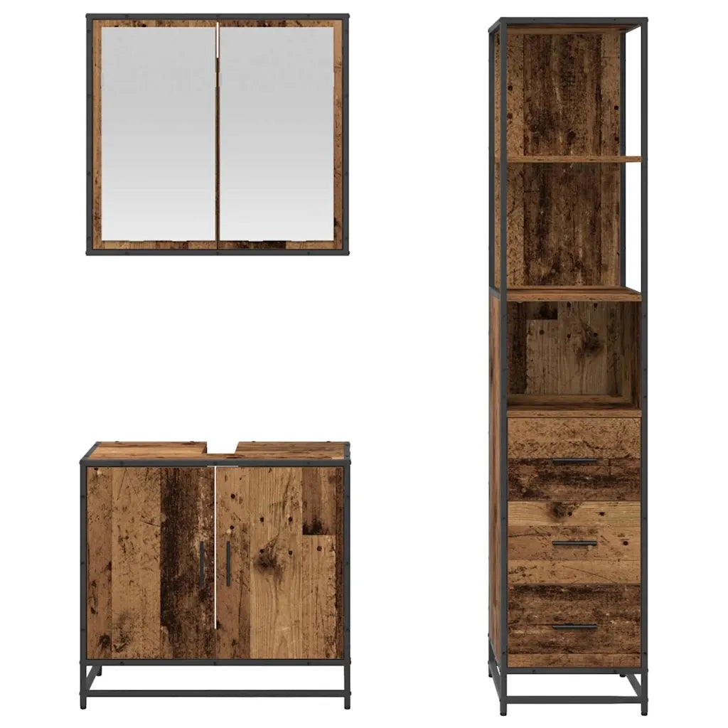 Set di mobili per il bagno con cassetto 3 pcs Legno vecchio