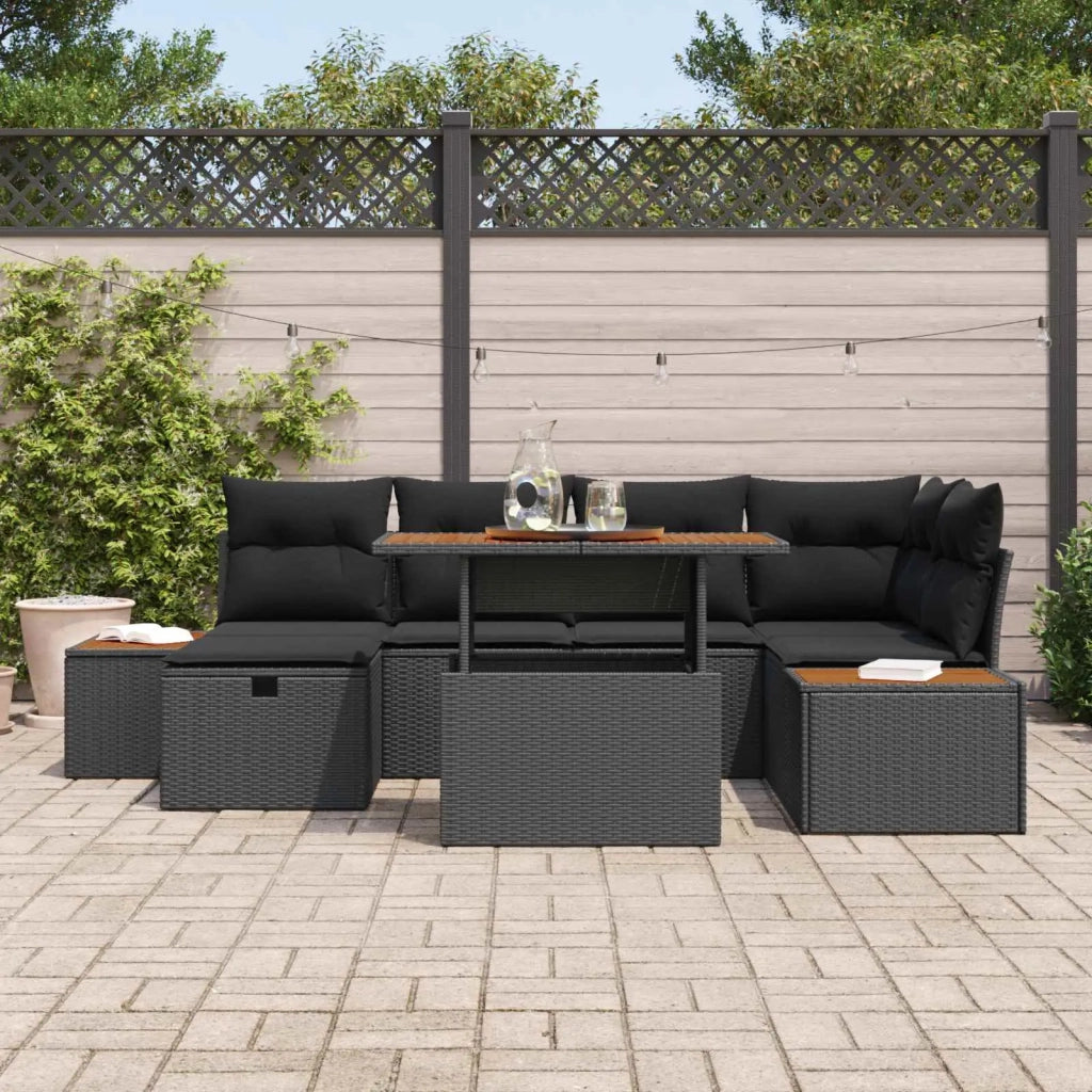 Set Divano da Giardino 7 pcs Nero polyrattan