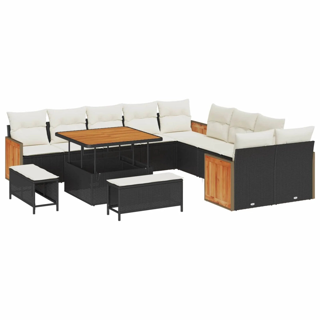 Set Divano da Giardino con cuscino 13 pcs Nero e Crema 3363225