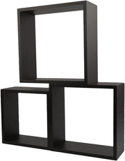 Set di assi di legno per parete da 3 - Assi cubiche - Libreria - Oggetti decorativi - Legno - Nero - 15/20/25 cm - Asse di legno