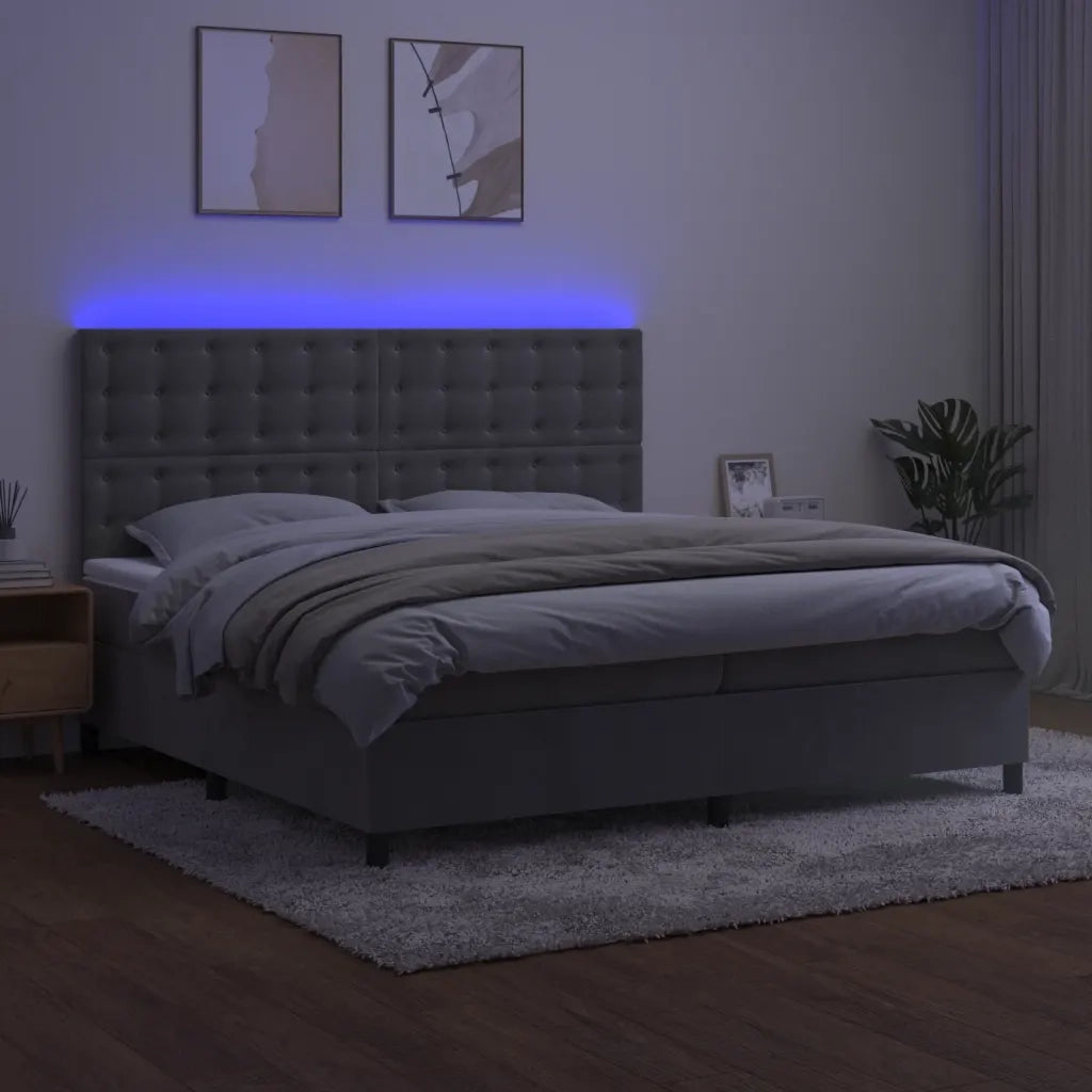 Letto a Molle Materasso e LED Grigio Chiaro 200x200 cm Velluto 3136383
