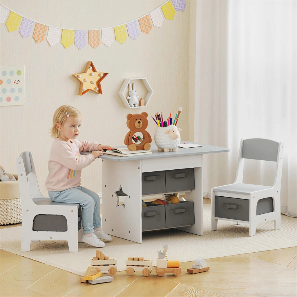 Tavolo bambini con sedie e cassetti ¨C Minimal ¨C Grigio chiaro