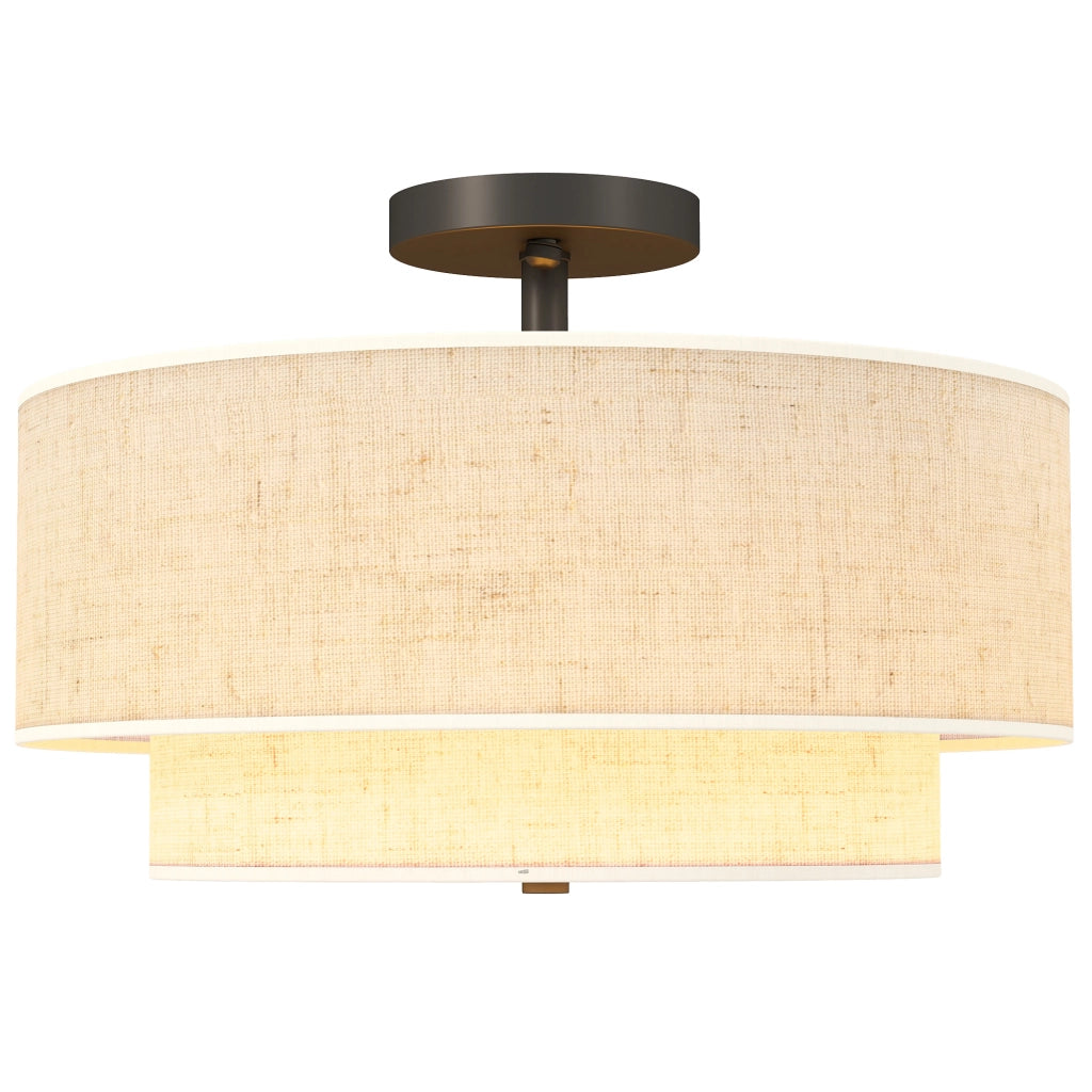 Lampada a sospensione doppia in lino ¨C Minimal ¨C crema