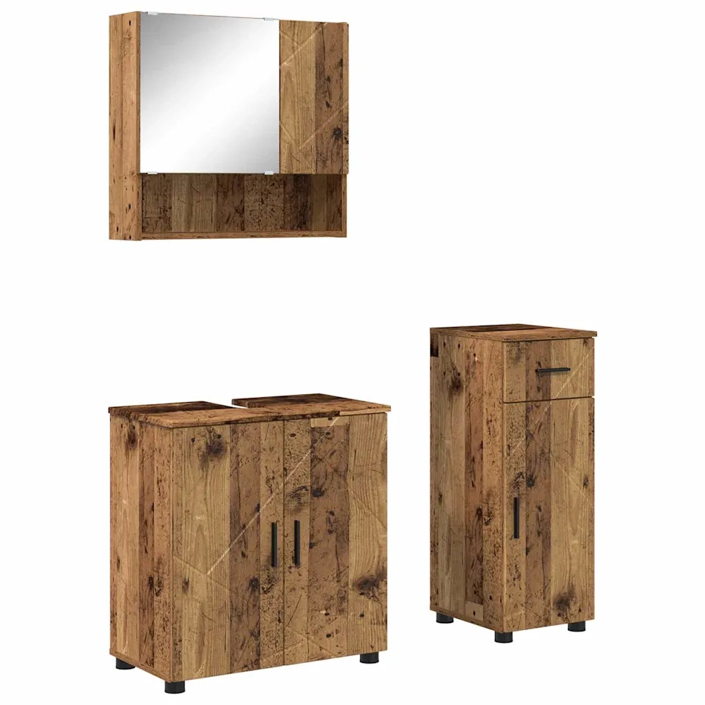 Set di mobili per il bagno con cassetto 3 pcs Legno vecchio