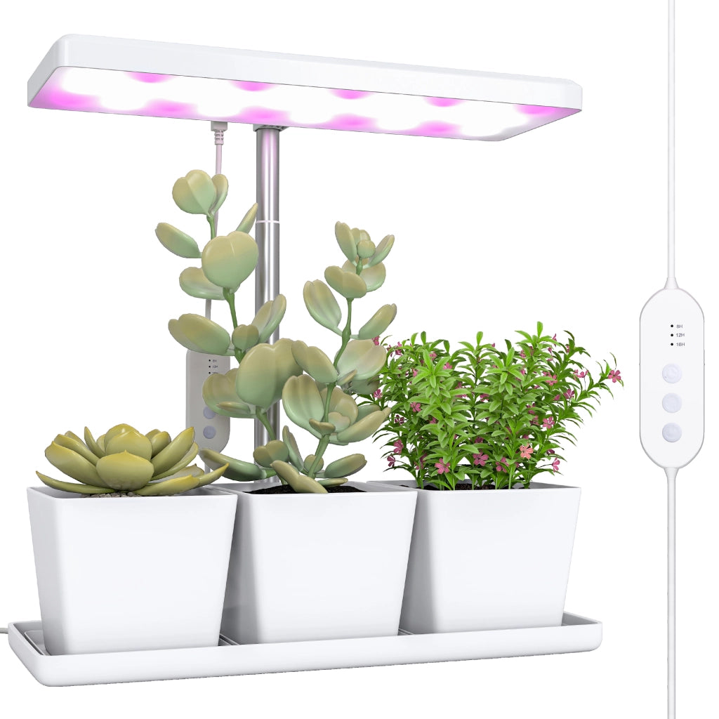 Lampade per Pianta da 30 Luci LED con 3 Vasi, Timer e Illuminazione Regolabile, 31.8x13.4x18.6-35.6 cm, Bianco