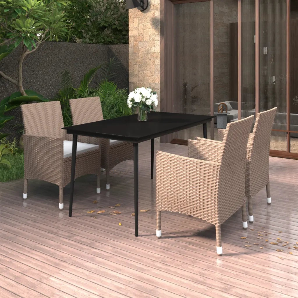 Set da Pranzo per Giardino 5 pz con Cuscini Polyrattan e Vetro 3099753