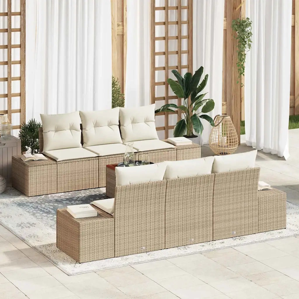 Set Divano da Giardino con cuscino 7 pcs Beige polyrattan 3347904