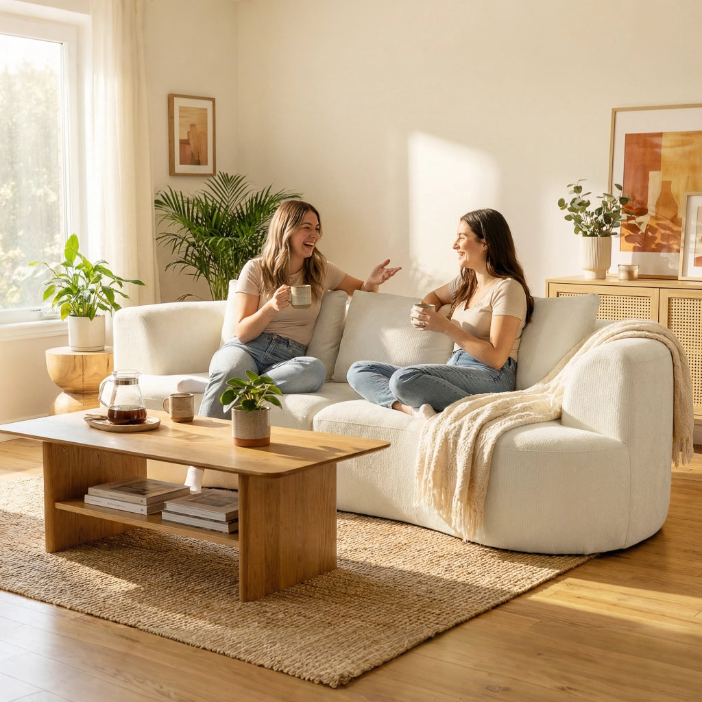 Divano 3 posti in chenille ¨C zephmum ¨C crema, imbottito, 260 cm