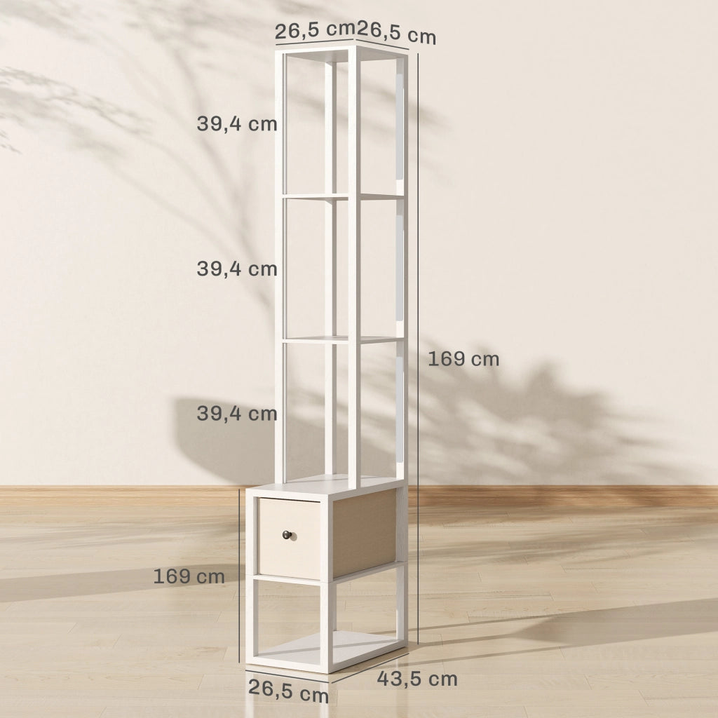 Lampada da Terra Moderna con Ripiani e Cassetto ¨C Minimal ¨C Bianco 30x30x150