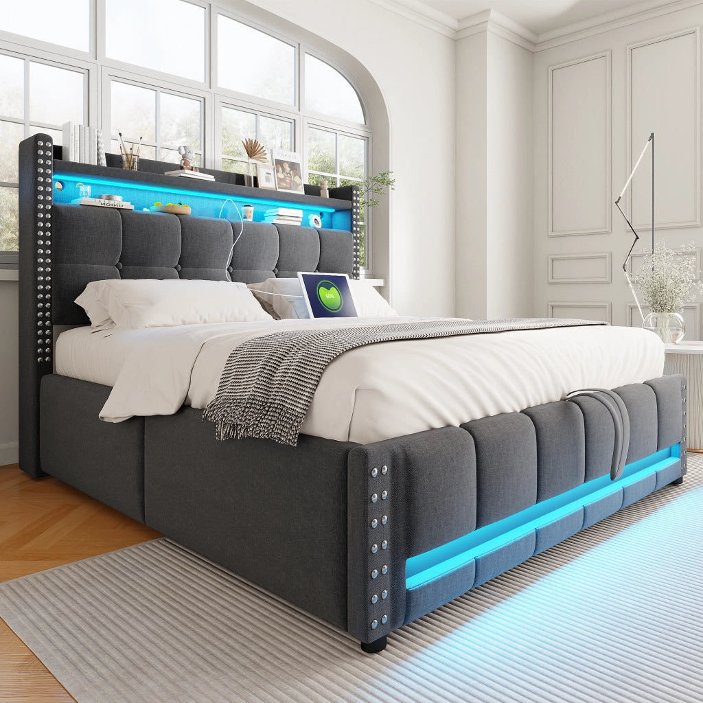 letto imbottito lino grigio 160 x 200 cm