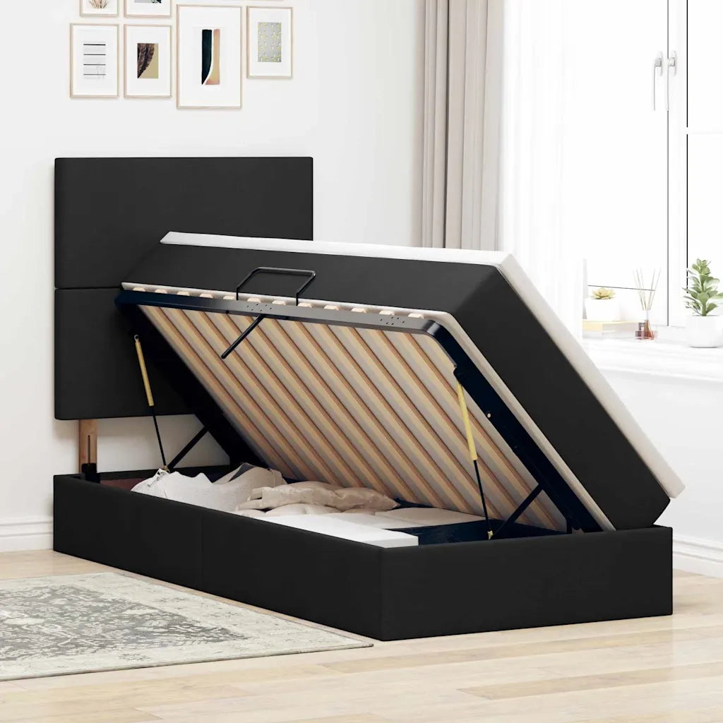Letto con contenitore e LED Nero 100 x 200 cm Poliestere