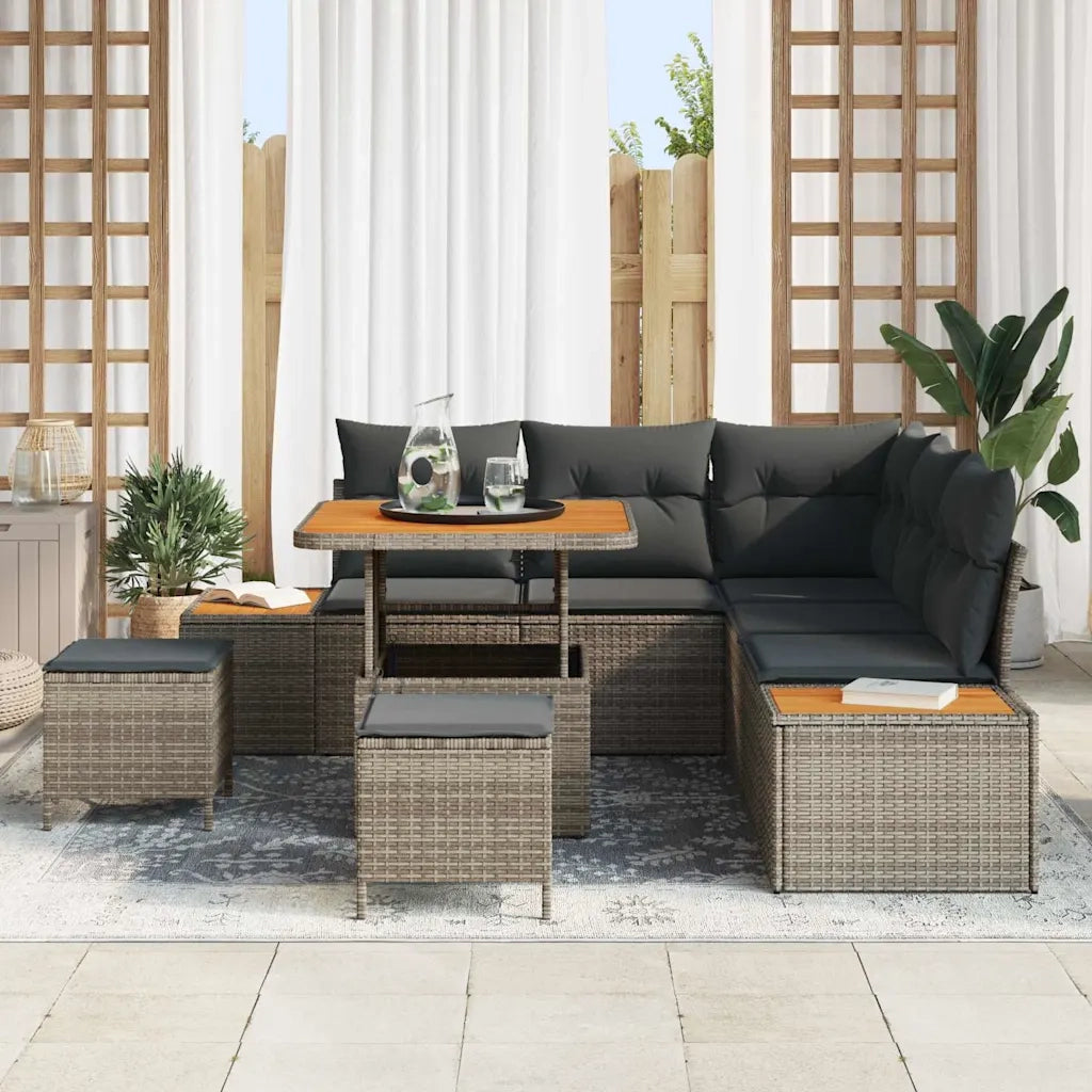 Set Divano da Giardino con cuscino 8 pcs Grigio Poly Rattan 3364863