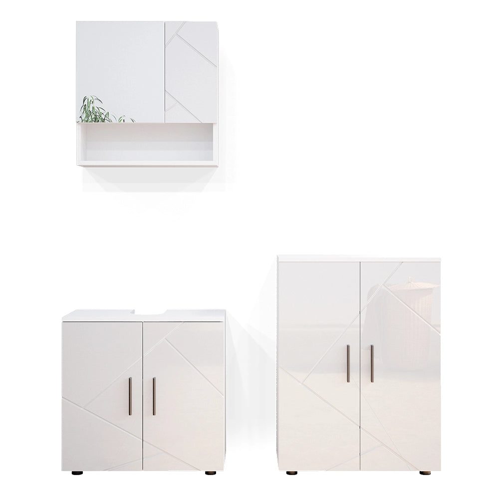 Vicco Set mobili bagno Bianco lucido 3 pezzi, con base 60 cm