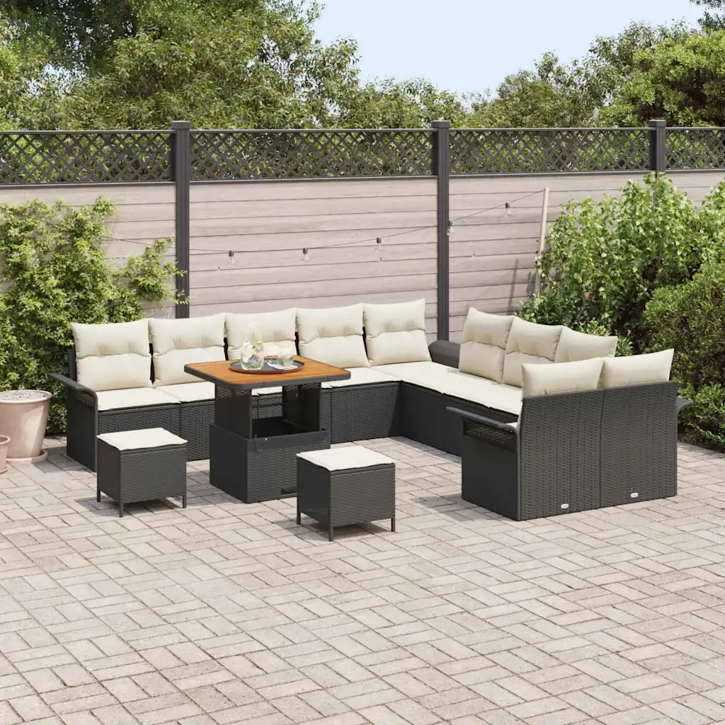 Set Divano da Giardino con cuscino 13 pcs Nero polyrattan 3362190