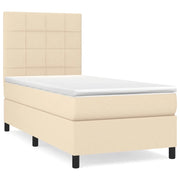 Letto singolo | Letto per adulti | Giroletto a Molle con Materasso Crema 90x190 cm in Tessuto