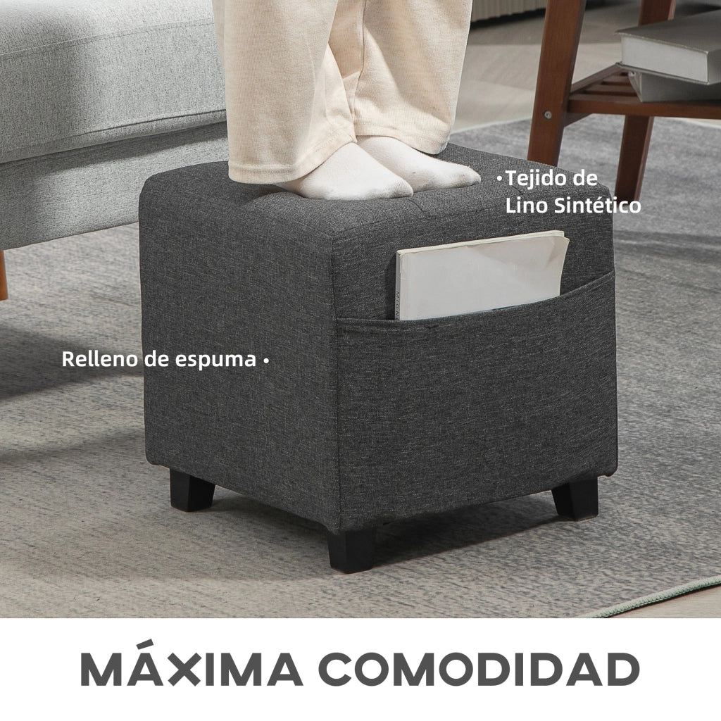 Tavolino Basso Imbottito Grigio con Tasca Laterale ¨C Minimal ¨C Lino