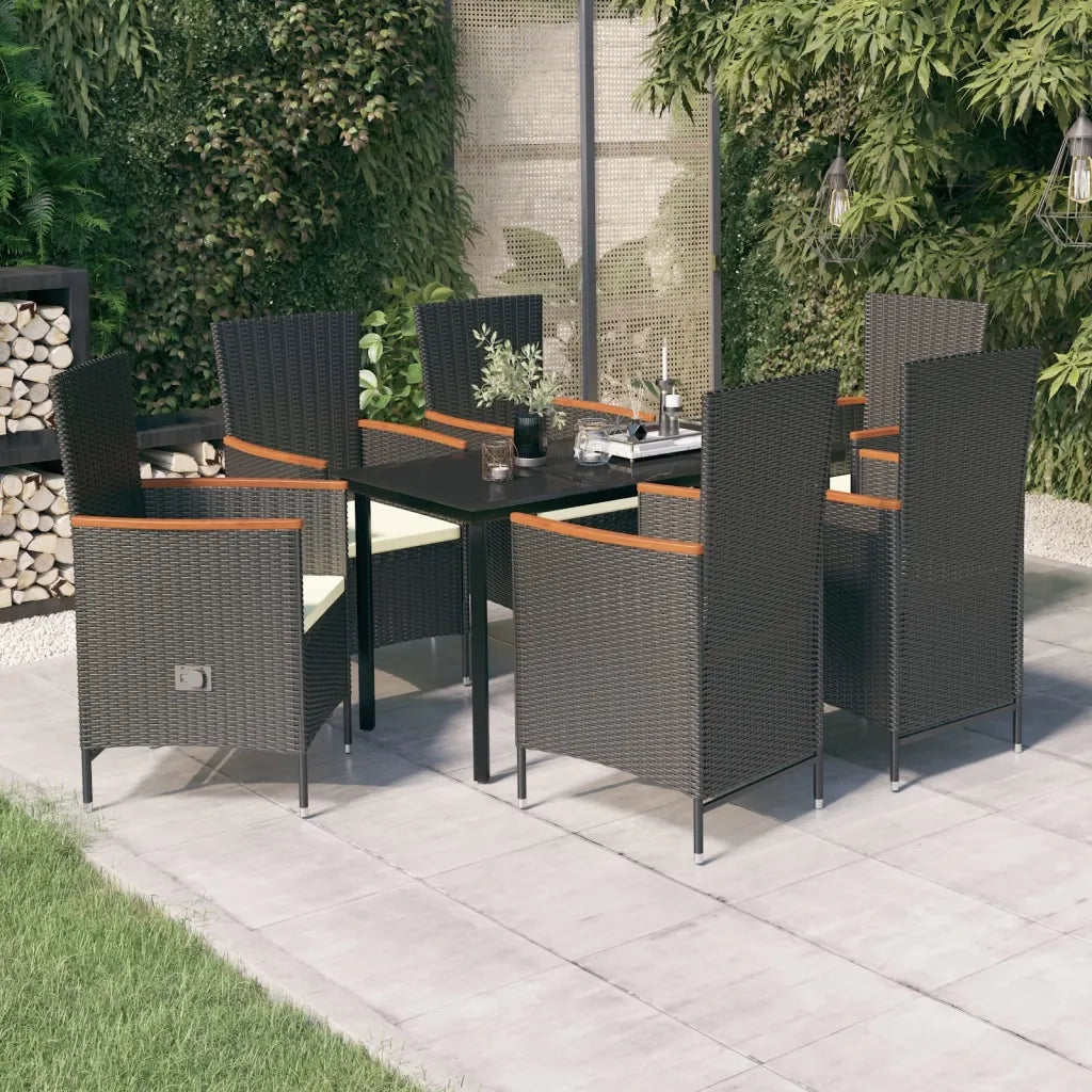 Set da Pranzo da Giardino 7 pz con Cuscini Nero 3099428