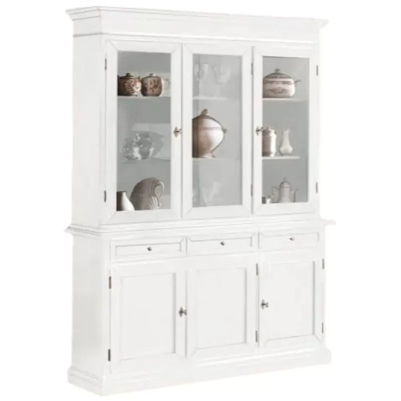 Cristalliera arte povera 3 porte in legno shabby bianco 156x42x205 (1381) - Mobili 2G
