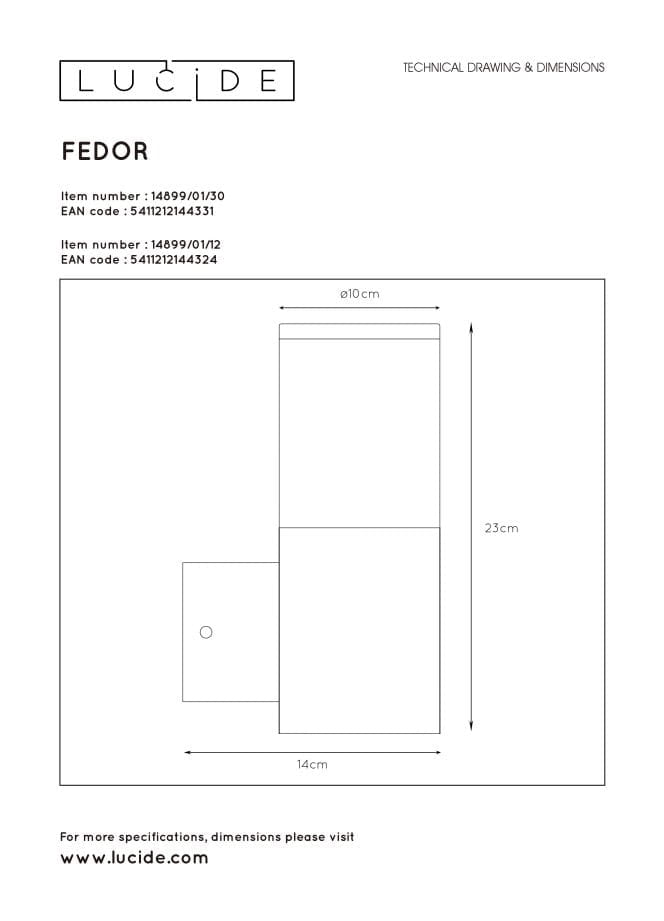 Applique esterna Lucide Fedor E27 40W IP44 nera trasparente
