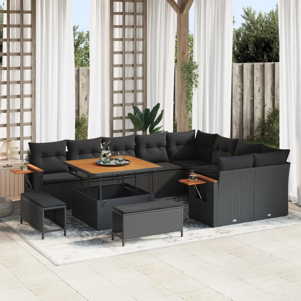Set Divano da Giardino con cuscino 12 pcs Nero