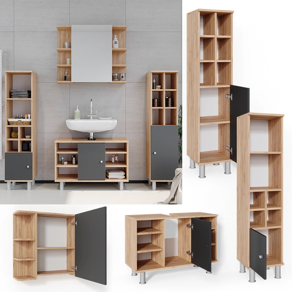 Vicco Set mobili bagno Quercia dorata 4 parti