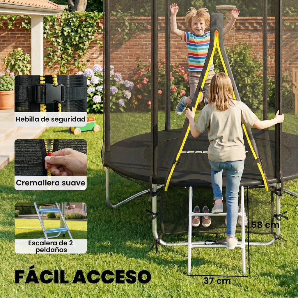 Trampolino da giardino ?183 cm ¨C Xylo ¨C con rete di sicurezza e scala, nero