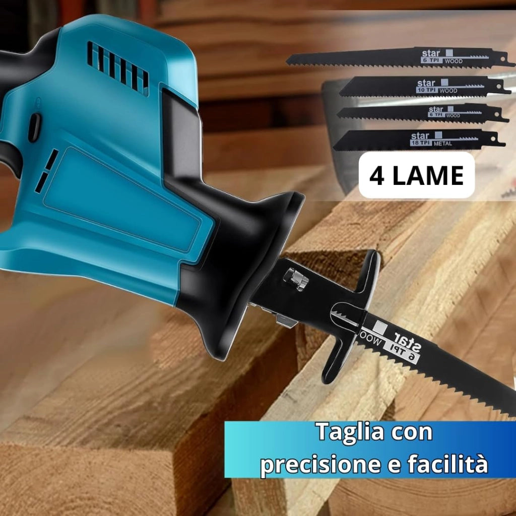 Sega a Gattuccio a Batteria 210W con 2 Batterie da 48V, Motore Brushless a 2 Velocità - Velocità Variabile 0-3000 SPM, Include 2 Batterie da 2Ah, Caricabatterie e 4 Lame per Taglio