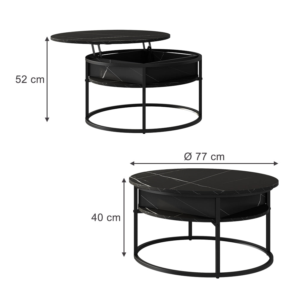 Vicco Tavolino Nero/marmo-bianco 77 x 77 cm