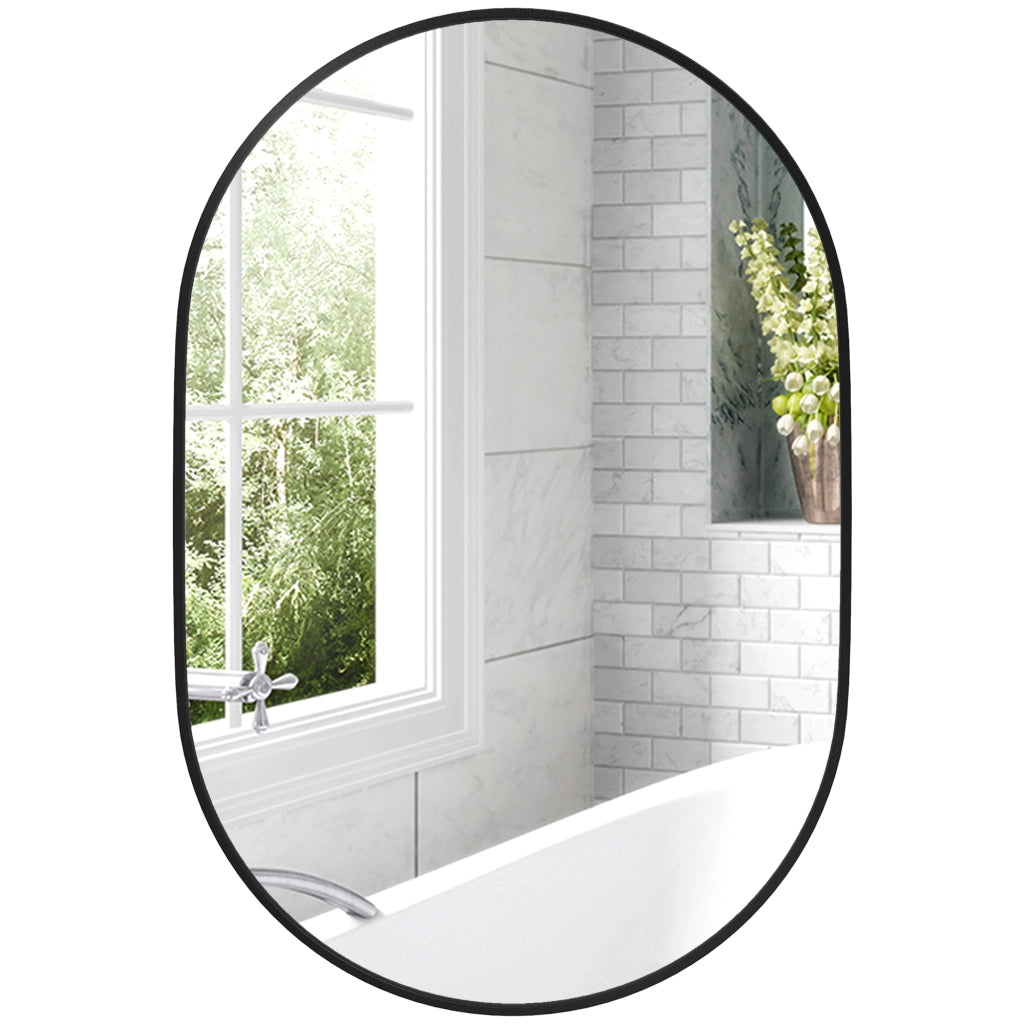 Specchio da Bagno Ovale con Cornice Alluminio ¨C Minimal ¨C Nero 60x90 cm