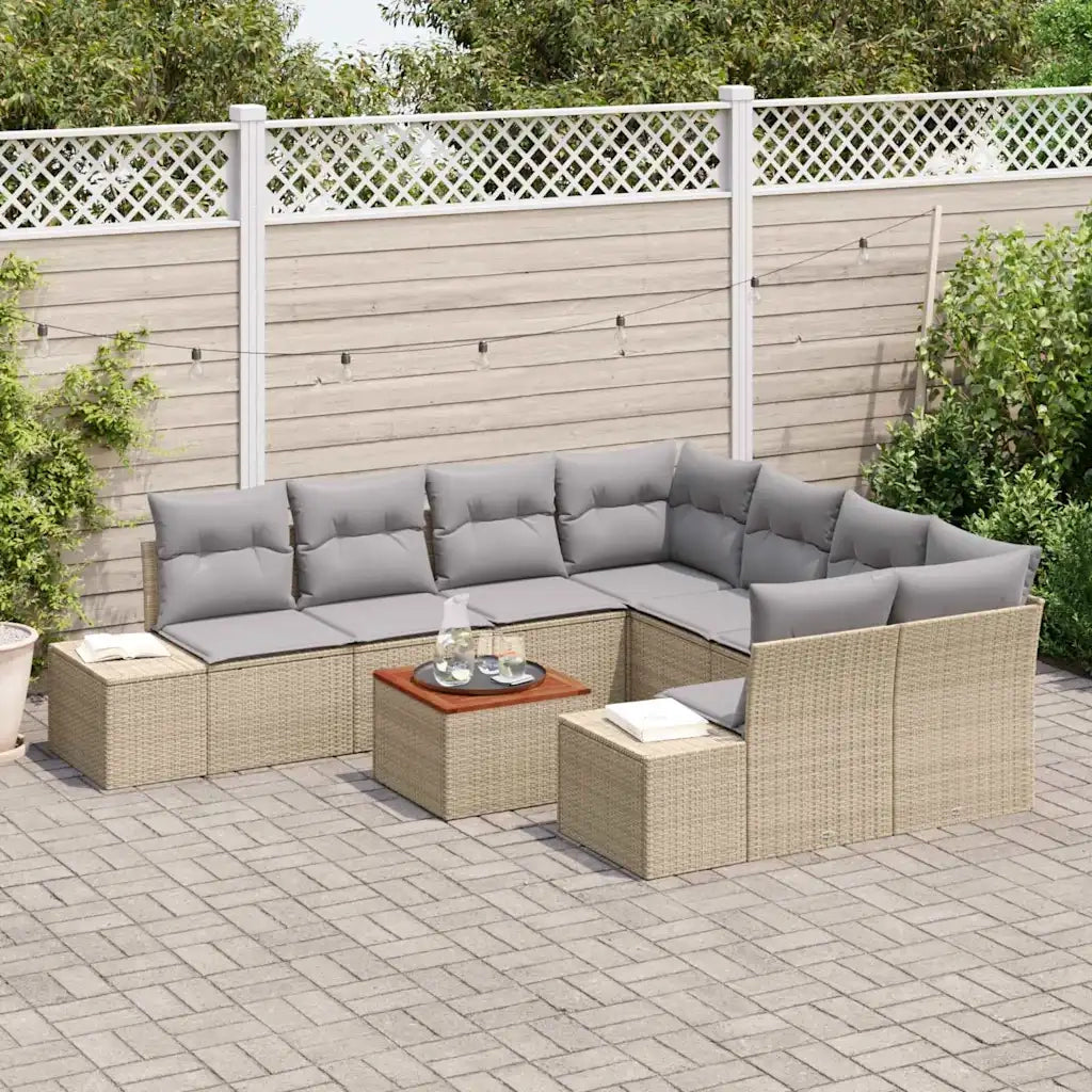 Set Divano da Giardino 9 pcs Beige e Grigio Chiaro polyrattan 3356607
