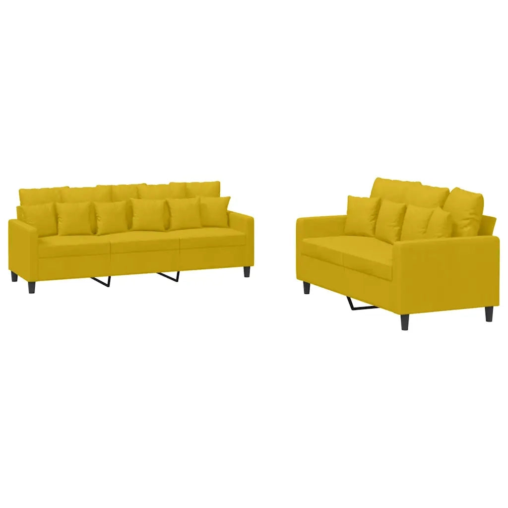 Set di Divani 2 pz con Cuscini giallo in Velluto