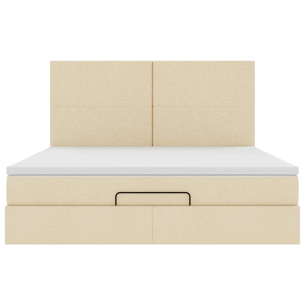 Struttura Letto Pouf con Materasso Crema 160x200 cm in Tessuto 3313939